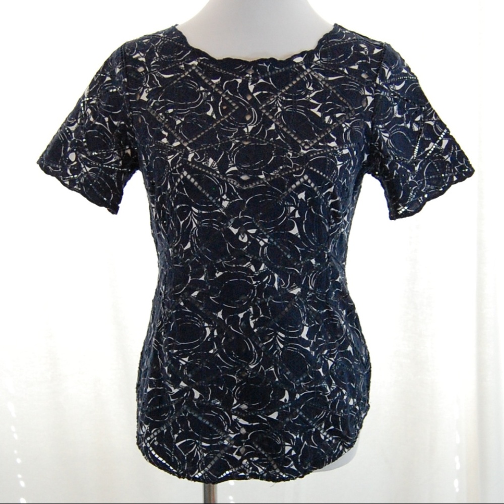 J Crew Unique Cut Out Top in Navy - Picture 1 of 7